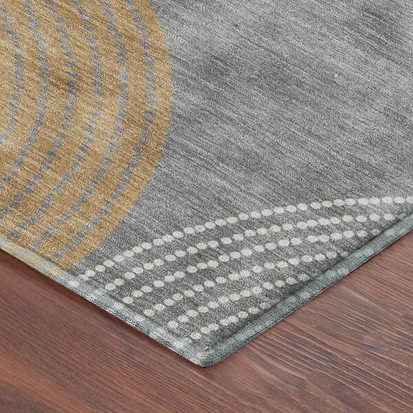 Mayfield Premium Machine Washable Abstract AMF2281 Gray 8 ft. x 8 ft. Round Rug