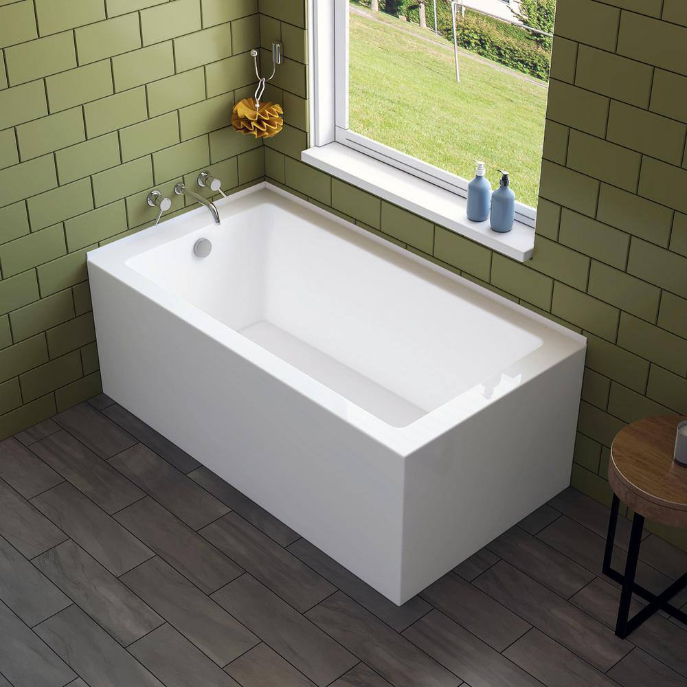 60'' White Acrylic Rectangular Soaking Bathtub