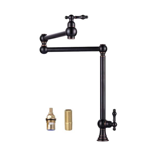Deck Mounted High-Arc Pot Filler 2-Handle Foldable Kitchen Sink Faucet in Oil Rubbed Bronze