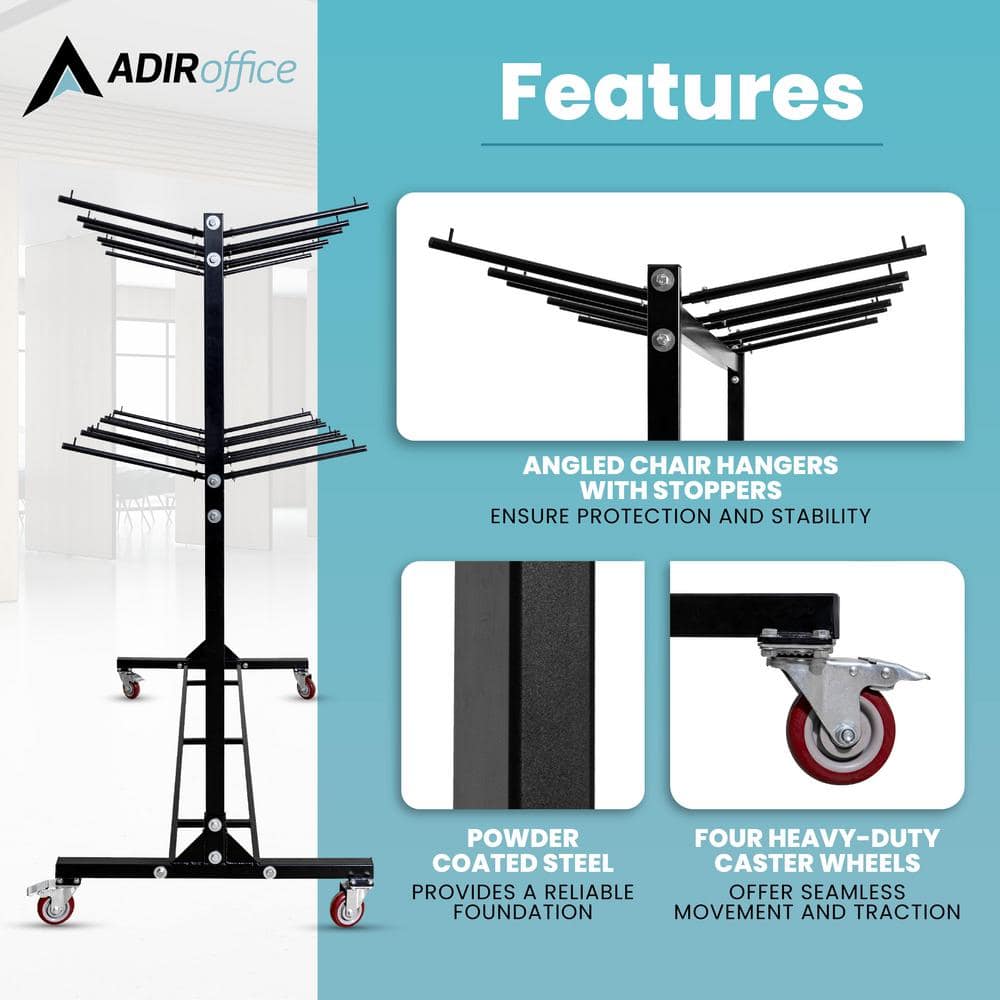 Black Steel Two-Tier Folding Chair Storage Cart