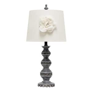 25 in. Aged Bronze Elegant Embellished Table Lamp with White Fabric Shade