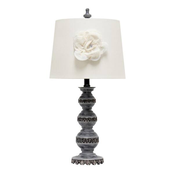 Lalia Home 25 in. Aged Bronze Elegant Embellished Table Lamp with White Fabric Shade
