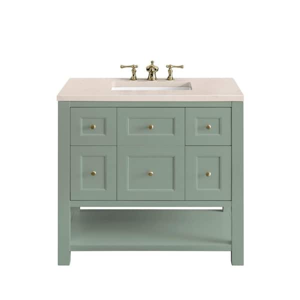 James Martin Vanities Breckenridge 36.0 in. W x 23.5 in. D x 34.2 in. H Bathroom Vanity in Smokey Celadon with Eternal Marfil Quartz Top