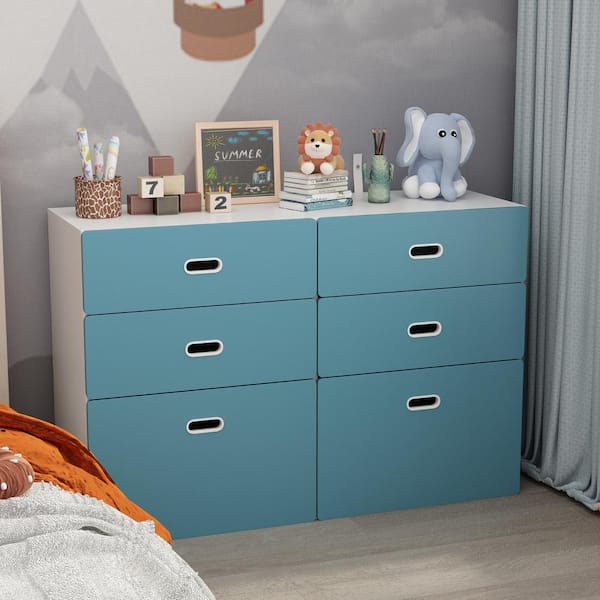 FUFU&GAGA Blue 6-Drawer Double Kid Dresser Nursery Dresser Storage  Organizer Cabinet 31.6 in. H x 47.3 in. W x 15.8 in. D KF260079-01 - The  Home Depot