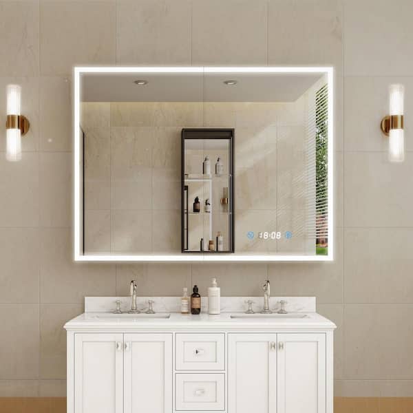 48 in. W x 36 in. H Black Rectangular Dimmable Flowing LED Light Aluminum Surface Mount Medicine Cabinet with Mirror