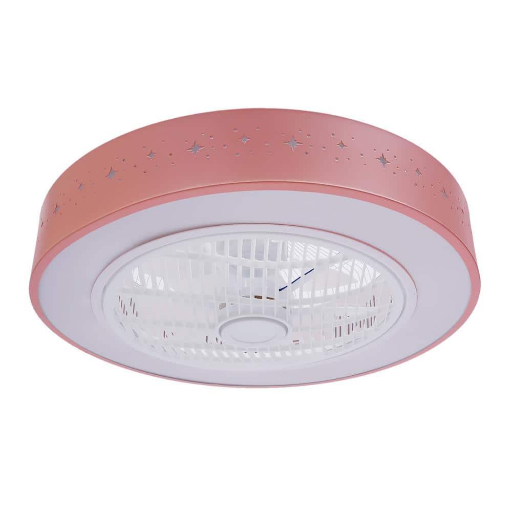 OUKANING 22 in. Modern Integrated LED Indoor Pink Round Semi Flush