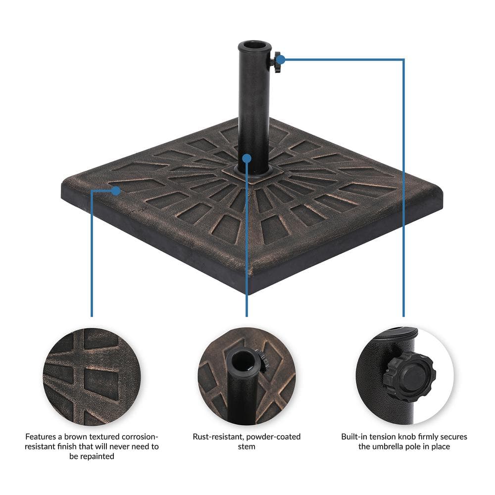 Bronze Square Resin Outdoor Umbrella Base with Textured Finish