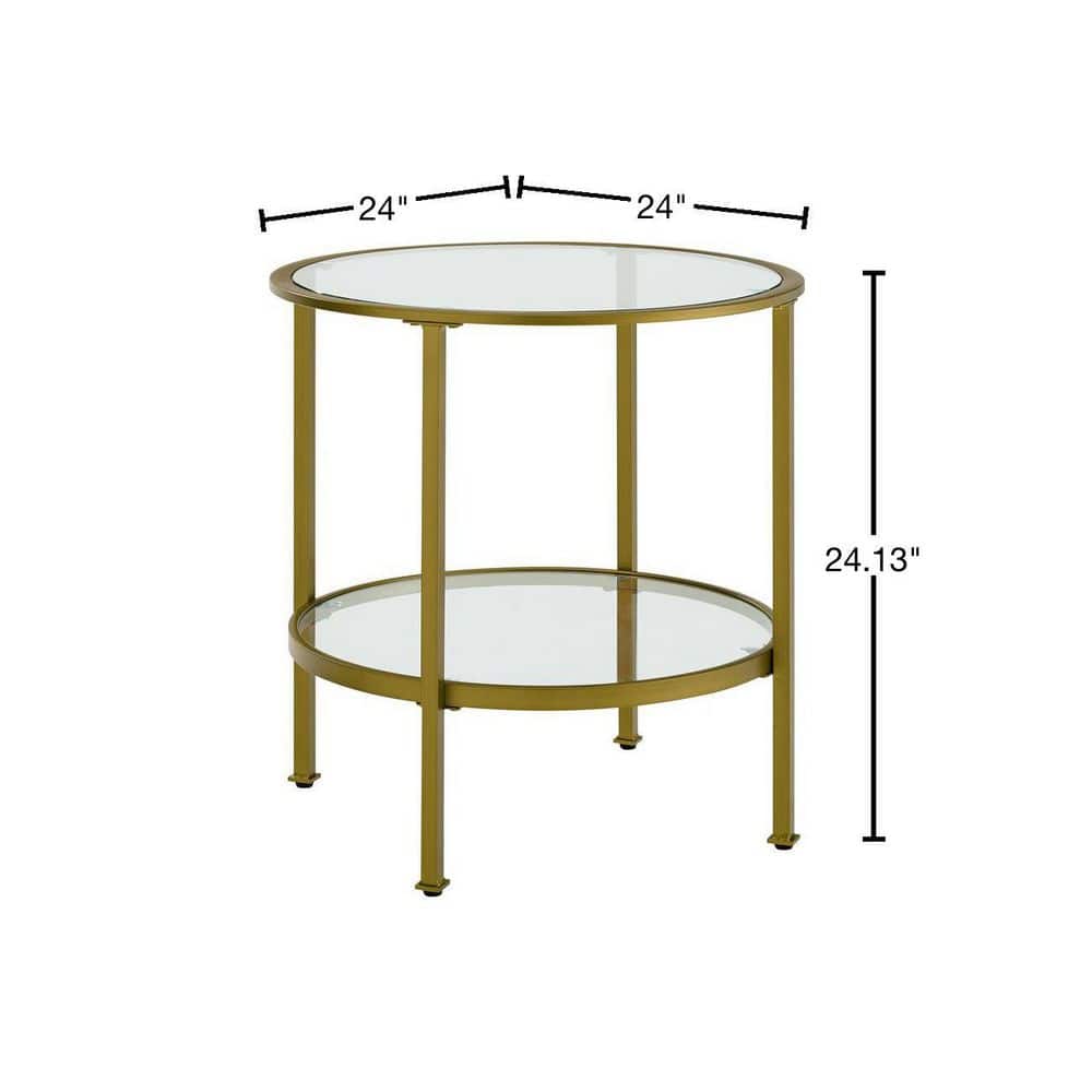 Aimee 24" Round Gold Metal and Glass End Table
