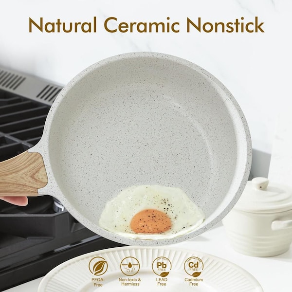 8 in. Ceramic Frying Pan with Non Stick and Healthy Non Toxic for Kitchen, Making Omelets and Eggs, White (1-Pack)