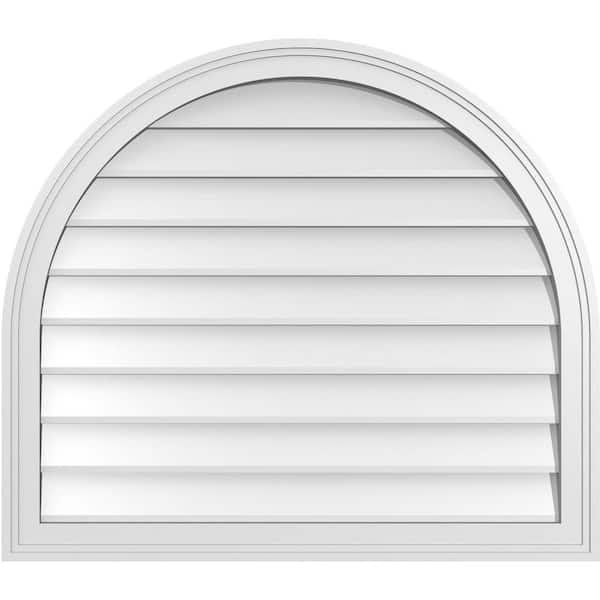 Ekena Millwork 32 in. x 28 in. Round Top White PVC Paintable Gable Louver Vent Non-Functional