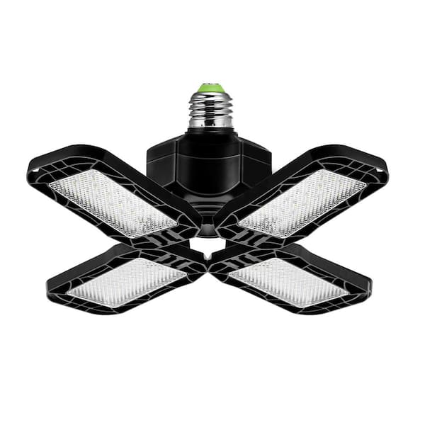 80-Watt Black Deformable LED Adjustable Garage Light Semi-Flush Mount Lighting, 4-Leaf 6000K Daylight White (8-Pack)