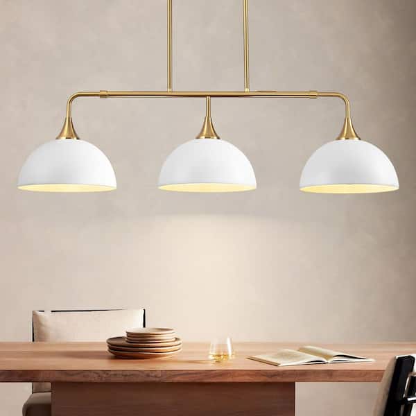 Rennnsan Kris Contemporary 3-Light Brushed Gold with White Dome Metal Shade Kitchen Island Pendant Light