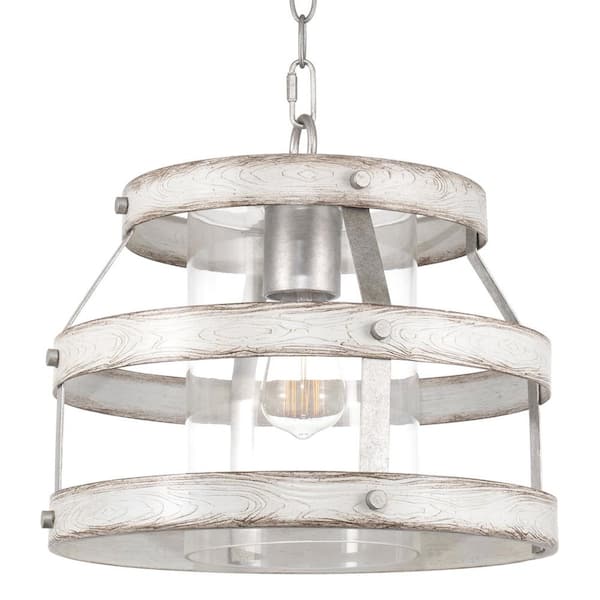 Kira Home Shaw 60-Watt 1-Light Galvanized Steel Farmhouse Pendant Light with Clear Shade