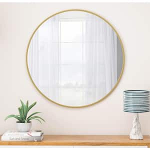 28 in. W x 28 in. H Round Framed Wall Bathroom Vanity Mirror in Gold, Wall Decor