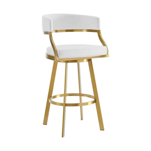 Armen Living Saturn 26 in. White Metal Counter Stool with Faux Leather Seat