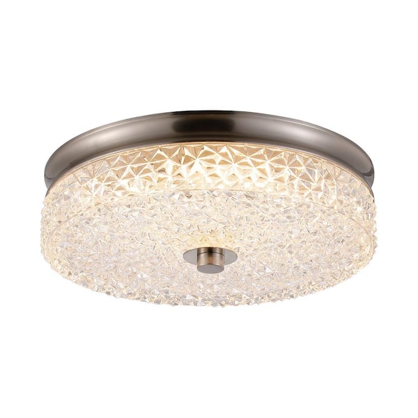 Flint Garden 12 in. 23-Watt Modern Brushed Nickel Selectable LED Drum Flush Mount for Hallway and Bedroom