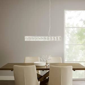 Keighley 36 in. Integrated LED Chrome Modern Linear Chandelier for Dining Room or Kitchen Island with Crystal Shade