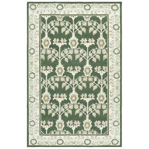 Earthly Treasures 5 ft. x 8 ft. Green/Ivory Folk Botanical Area Rug