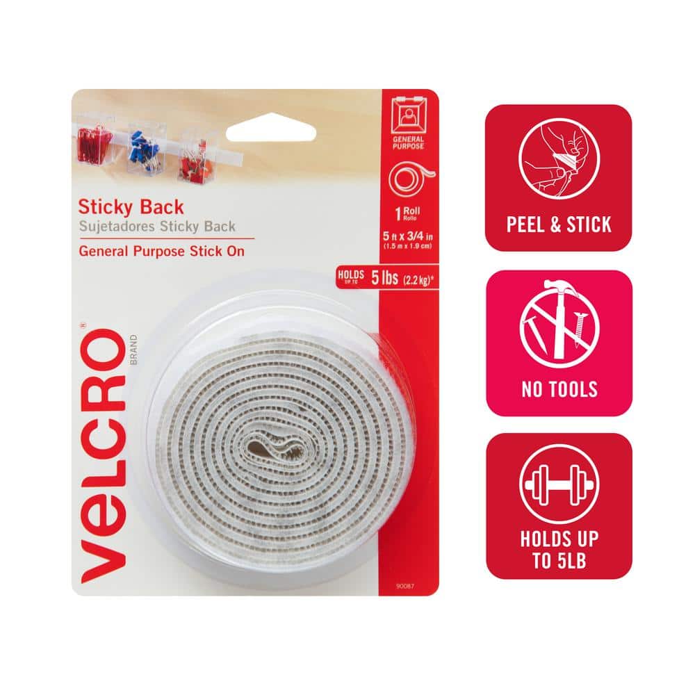 VELCRO® Brand Tape Roll, Loop, 5/8 x 75', White