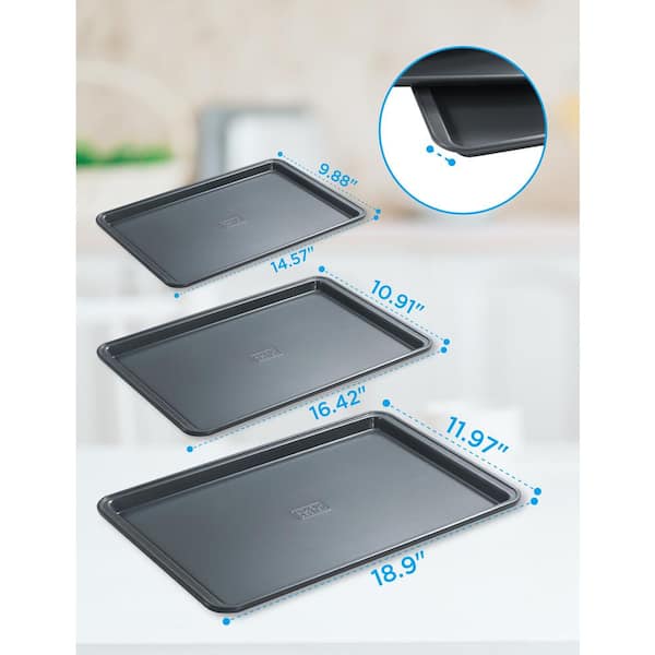 BLACK+DECKER 3-Piece Carbon Steel Baking Sheet Set, 0. 4mm Carbon