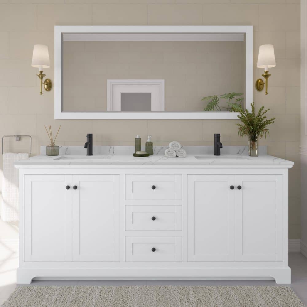 Avery 80 in. W x 22 in. D x 35 in. H Double Bath Vanity in White with Giotto Quartz Top price history on PriceWatchPro