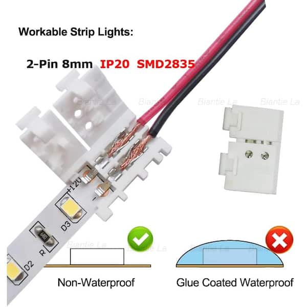 8mm 2-Wire Solderless LED Connectors – 10-Pack Clip For 3528 LED Strips, Easy Installation, 15cm Wires Included