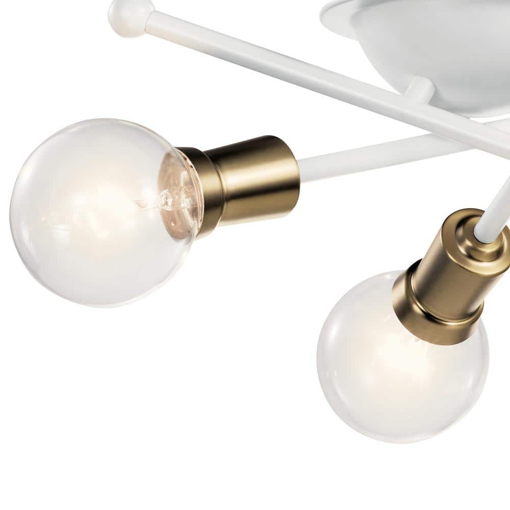 White and Brass 3-Light Modern Flush Mount Ceiling Fixture