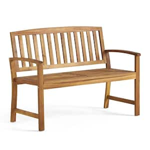 Farmhouse Style 2-Person High-Quality Durable Solid Acacia Wood Outdoor Bench with Back, Stable and Sturdy in Teak