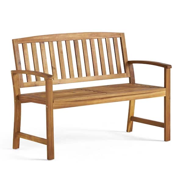 Misopily Farmhouse Style 2-Person High-Quality Durable Solid Acacia Wood Outdoor Bench with Back, Stable and Sturdy in Teak