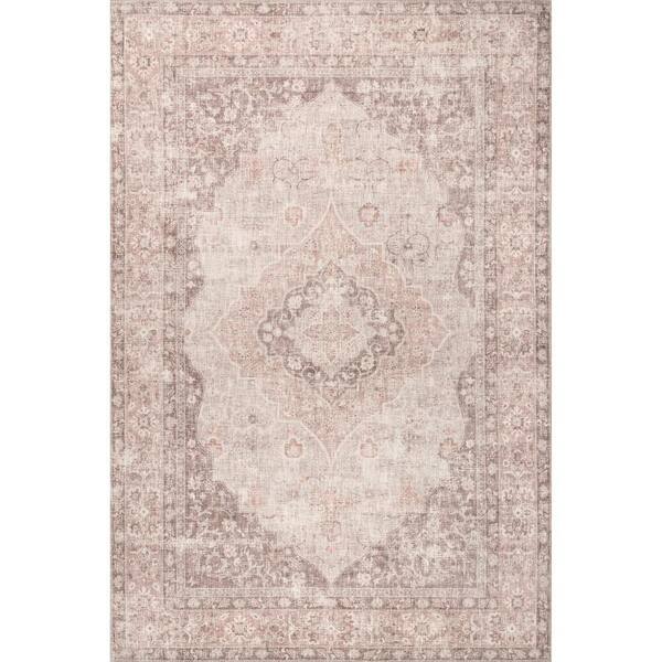 nuLOOM Elsa Machine Washable Floral Blossom Medallion Beige 8 ft. x 10