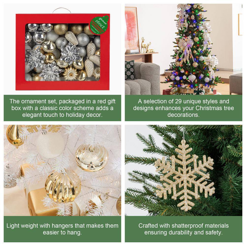 Elegant Silver & Gold Shatterproof Christmas Tree Ornament Set
