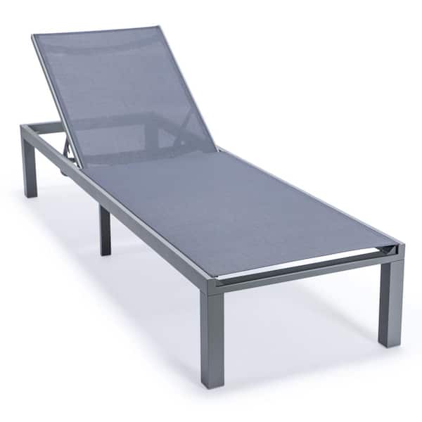 Leisuremod Marlin Outdoor Patio Chaise Lounge Chair in Grey Aluminum Reclining Backrest Mesh Sling Fabric Seat in Dark Grey