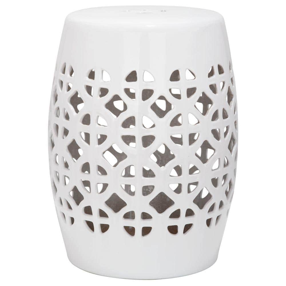 White Ceramic Circle Lattice Indoor/Outdoor Garden Stool