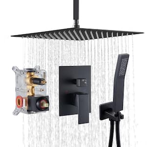 Freedom Single-Handle 1-Spray Square Ceiling Mount Shower Faucet with Handheld in Black (Valve Included)