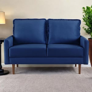 57 in. Blue Solid Velvet 2-Seater Loveseat