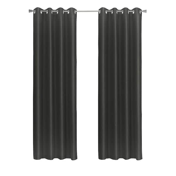 Glacier Black Polyester Faux Silk 52 in. W x 95 in. L Grommet Indoor Blackout Curtain (Single Panel)