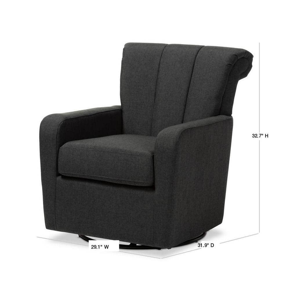 Rayner Elegant Gray Leather Swivel Accent Chair with Wood Base