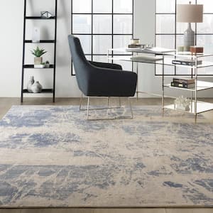 Silky Textures Blue/Cream 8 ft. x 11 ft. Abstract Contemporary Area Rug