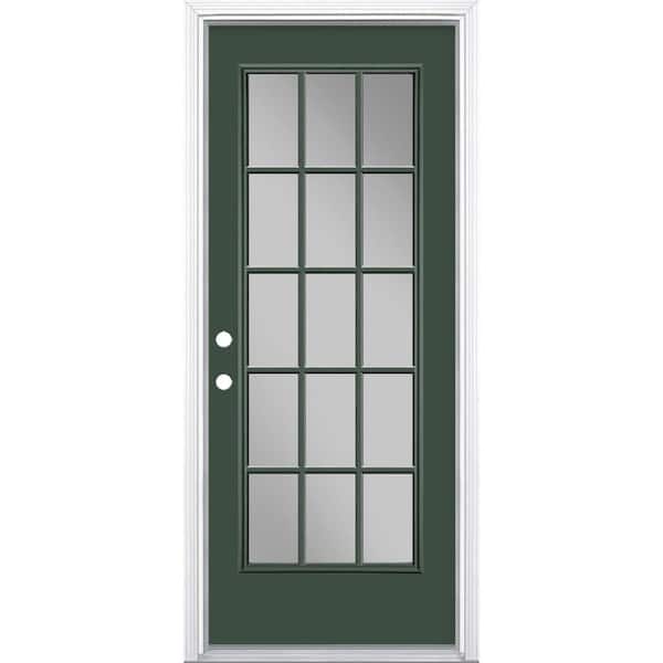 Masonite 32 in. x 80 in. 15 Lite Right-Hand Inswing Painted Steel Prehung Front Exterior Door with Brickmold
