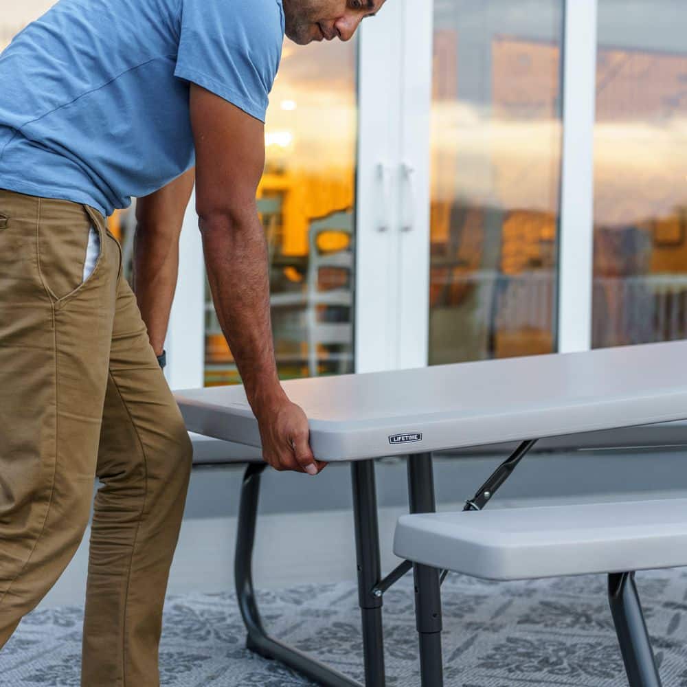 Almond 8-Foot Folding Picnic Table with Benches
