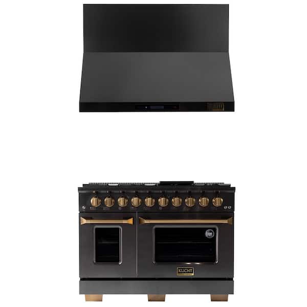 Kucht Gemstone 48 in. 6.7 cu. ft. 8-Burners Double Oven Dual Fuel Range Natural Gas & Range Hood in Titanium Stainless Steel