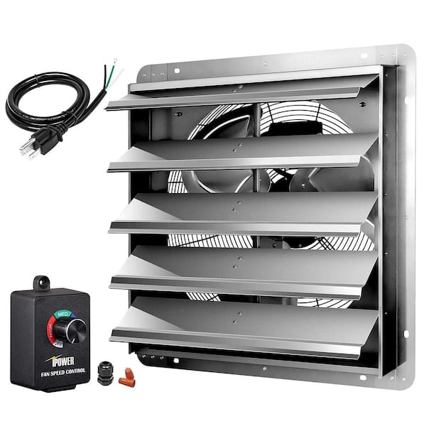 24 In. Silver Wall Mounted Shutter Exhaust Fan-Wall Fan with Speed Controller and Power Cord Kit, Aluminum, 4016 CFM.