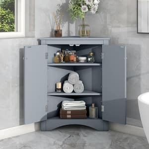 17.2 in. W x 17.2 in. D x 31.5 in. H Blue Linen Cabinet, Triangle Bathroom Storage Cabinet with Adjustable Shelves