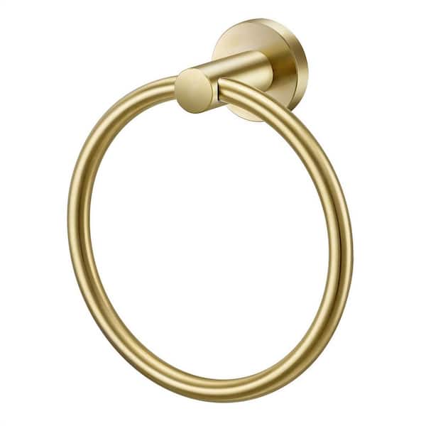 Cubilan Wall Mounted Round Stainless Steel Towel Ring Towel Storage Hanger in Brushed Gold