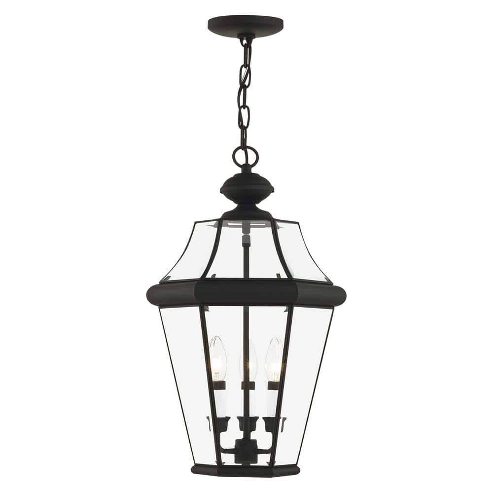 Georgetown Classic Black Brass 3-Light Outdoor Pendant with Clear Beveled Glass