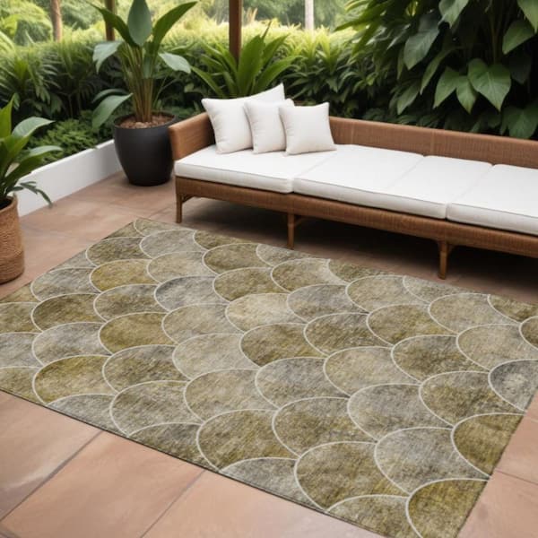 Taupe, Beige, Gray 10 ft. x 14 ft. Woven Abstract Polyester Rectangle Indoor / Outdoor Area Rug