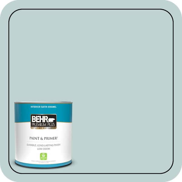 BEHR PREMIUM PLUS 1 qt. #500E-3 Rain Washed Satin Enamel Low Odor Interior Paint & Primer