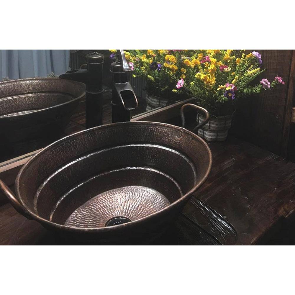 16" Oval Hammered Copper Sink with Oil Rubbed Bronze Finish