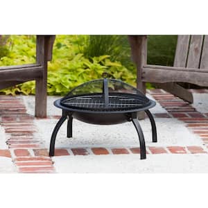 22 in. Round Steel Fire Pit in Black with Folding Legs