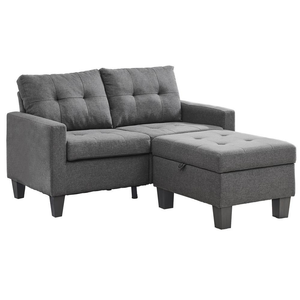 GOOD & GRACIOUS 58.27 in. Dark Gray Microfiber 3-Seats Sectional Sofa ...